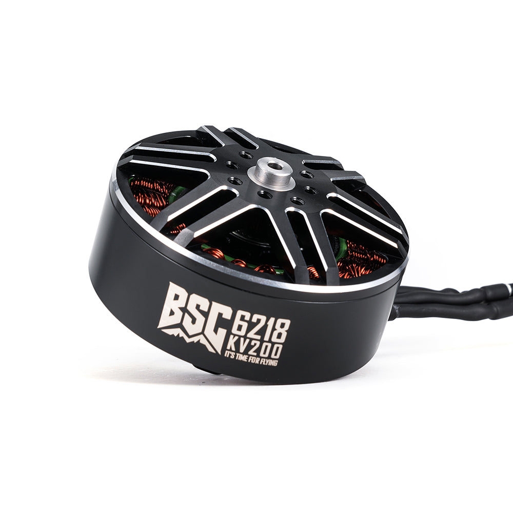 BSC 6218 200KV motor three-quarter view with 14 AWG silicone leads