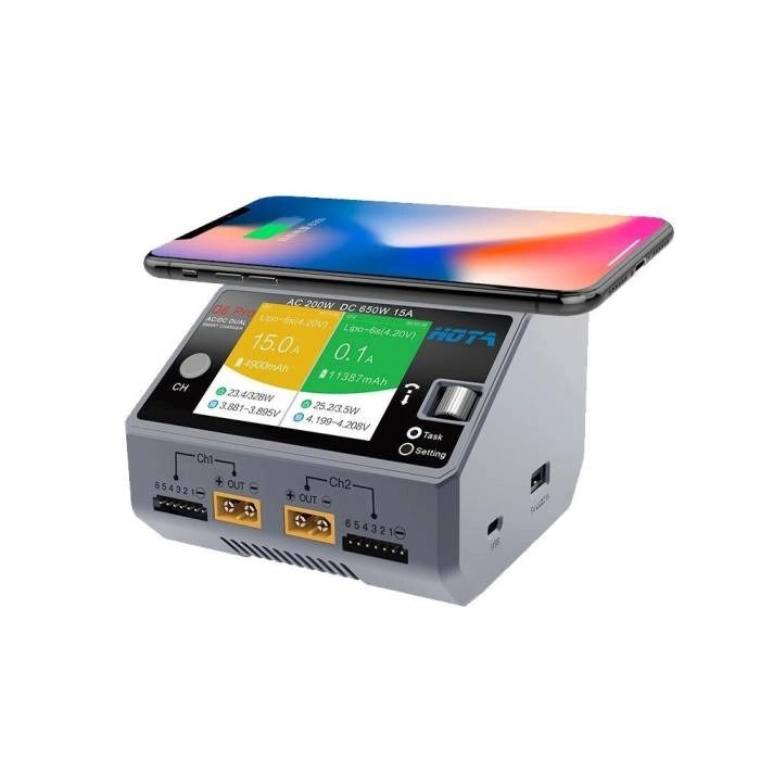HOTA D6 Pro 325W 15A 1-6S Dual Channel AC/DC Smart Charger w/ Wireless Charging - XT60
